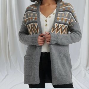 Lucky Brand Fairisle Open Front Cardigan Sweater Boho Small